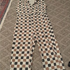 Checkered Sleeveless Jumpsuit - Black and Brown